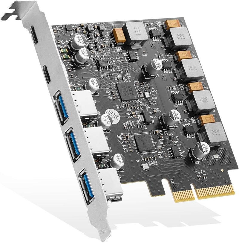 Binardat PCIE to USB 3.2 Gen2 10G Expansion Card, 5 Port 3X USB Type-A and 2X Type-C Ports, Self-Powered, USB3.2 Hub Controller Adapter for Windows 10/11 - Image 1